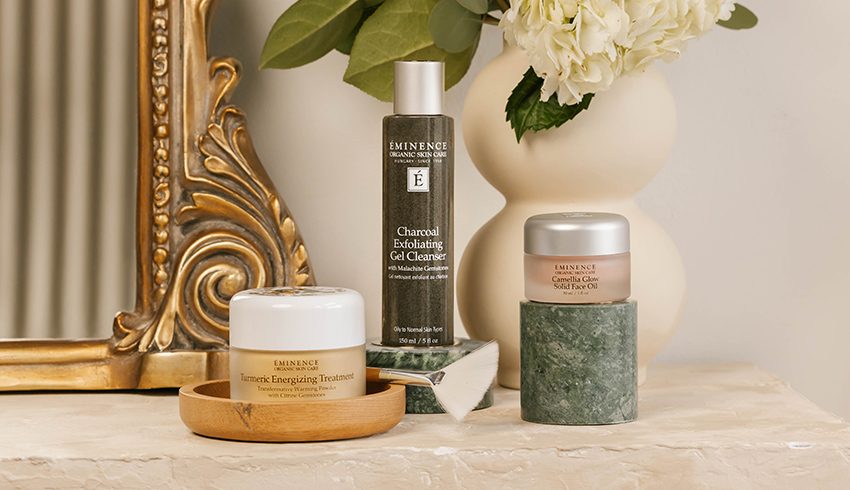 Eminence Organics skincare products used for spa facial services